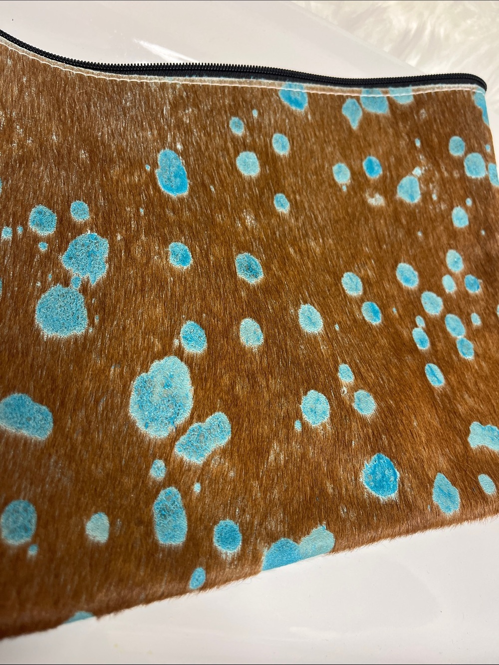 Brown and Turquoise Spotted Cowhide Clutch - Unbranded - Picture 2 of 8
